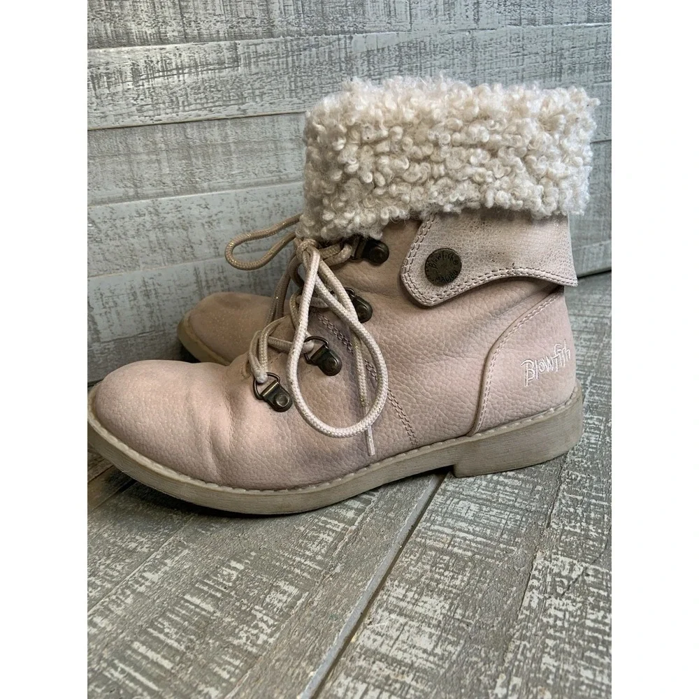 Blowfish Size 3 Kids Girls Light Pink Ankle Boots Faux‎ Fur Lined Side Zip